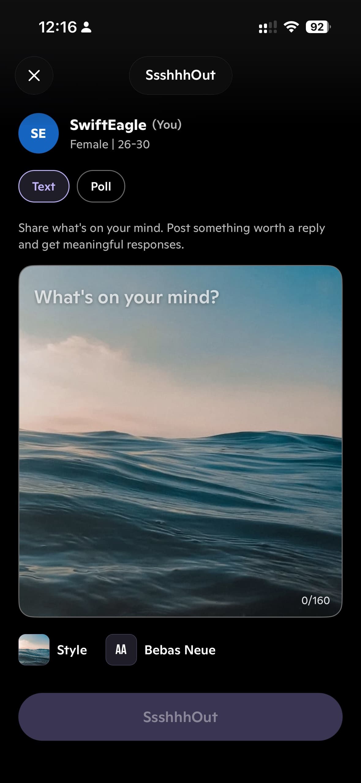 SsshhhOut create post: text, styled posts and polls