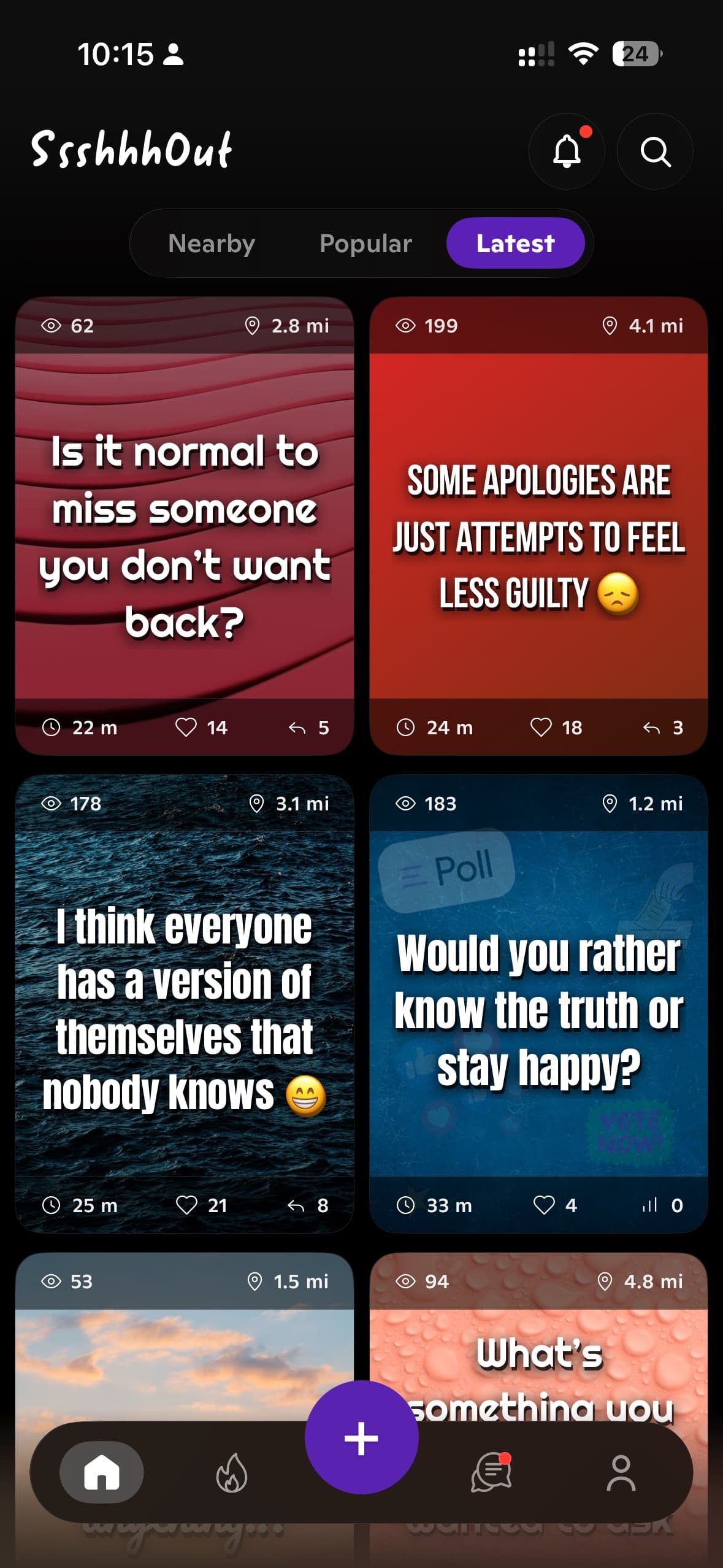 SsshhhOut feed: discover thoughts, confessions, questions and polls
